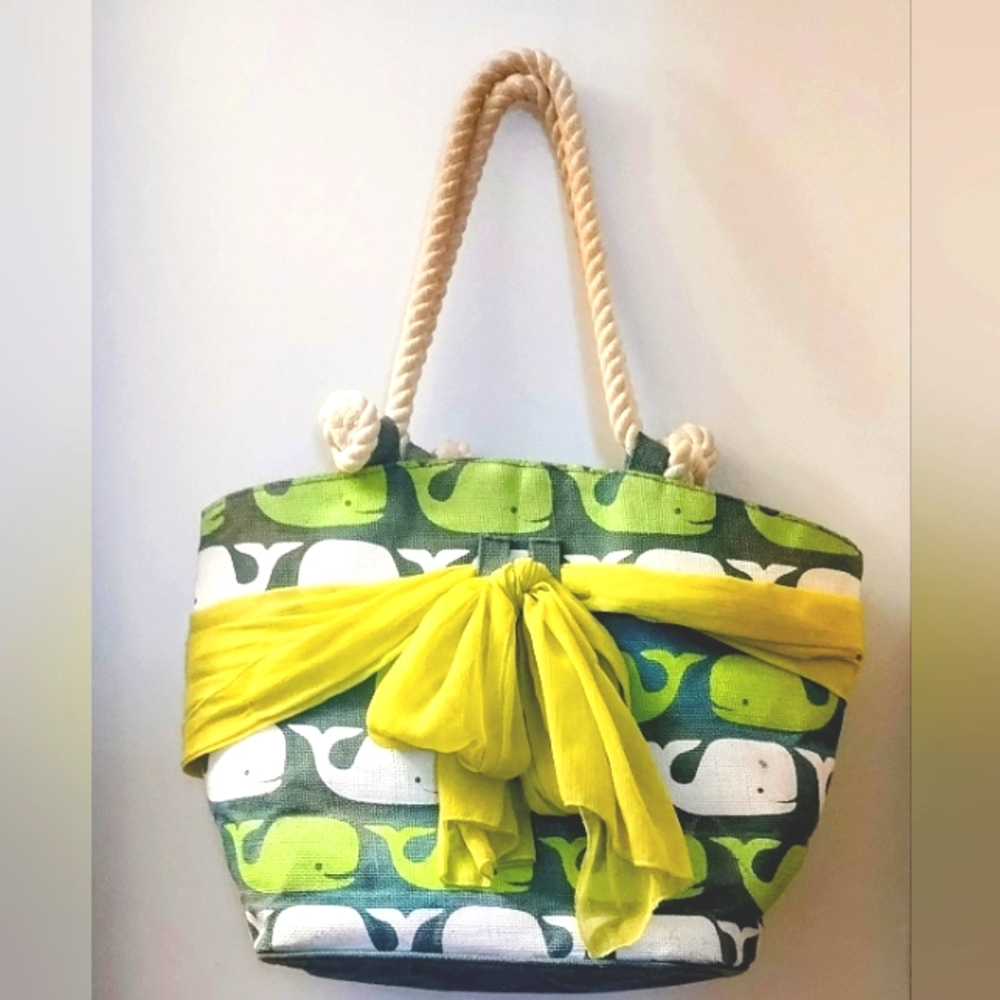 🐋Mud Pie Vibrant Whale Tote Bag with Wrap Around Scarf